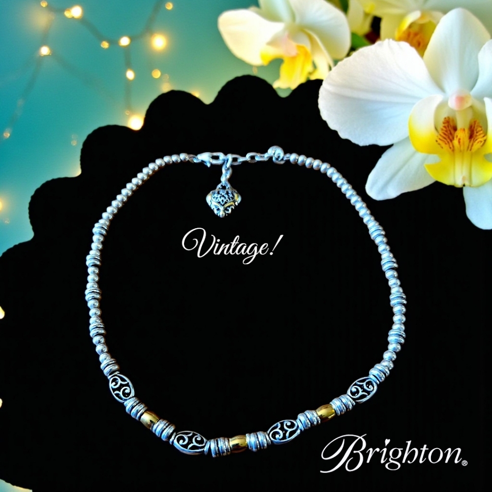 BRIGHTON "Symphony" Silver, Gold Beaded Necklace W/ Dangle Charm TIMELESS CHIC!